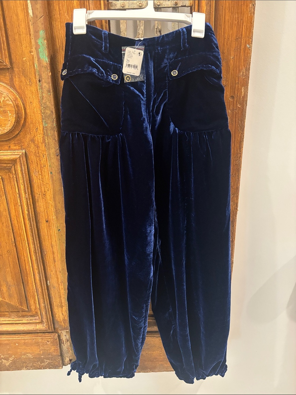 Free People OceanBlue Velvet High-Waist Wide Leg Pants